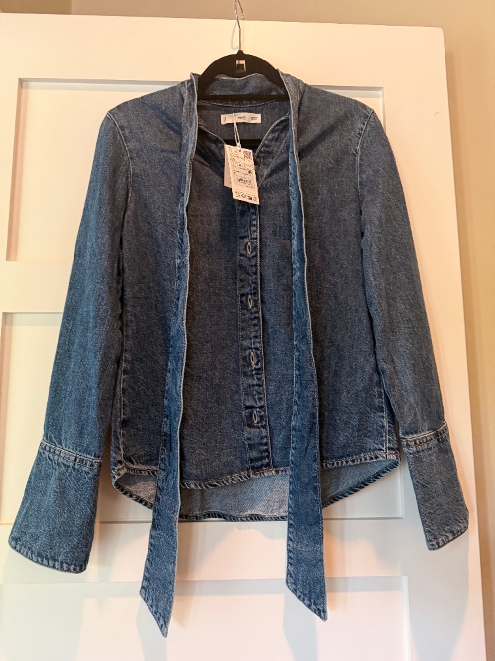 Mango Denim Shirt with Front Tie